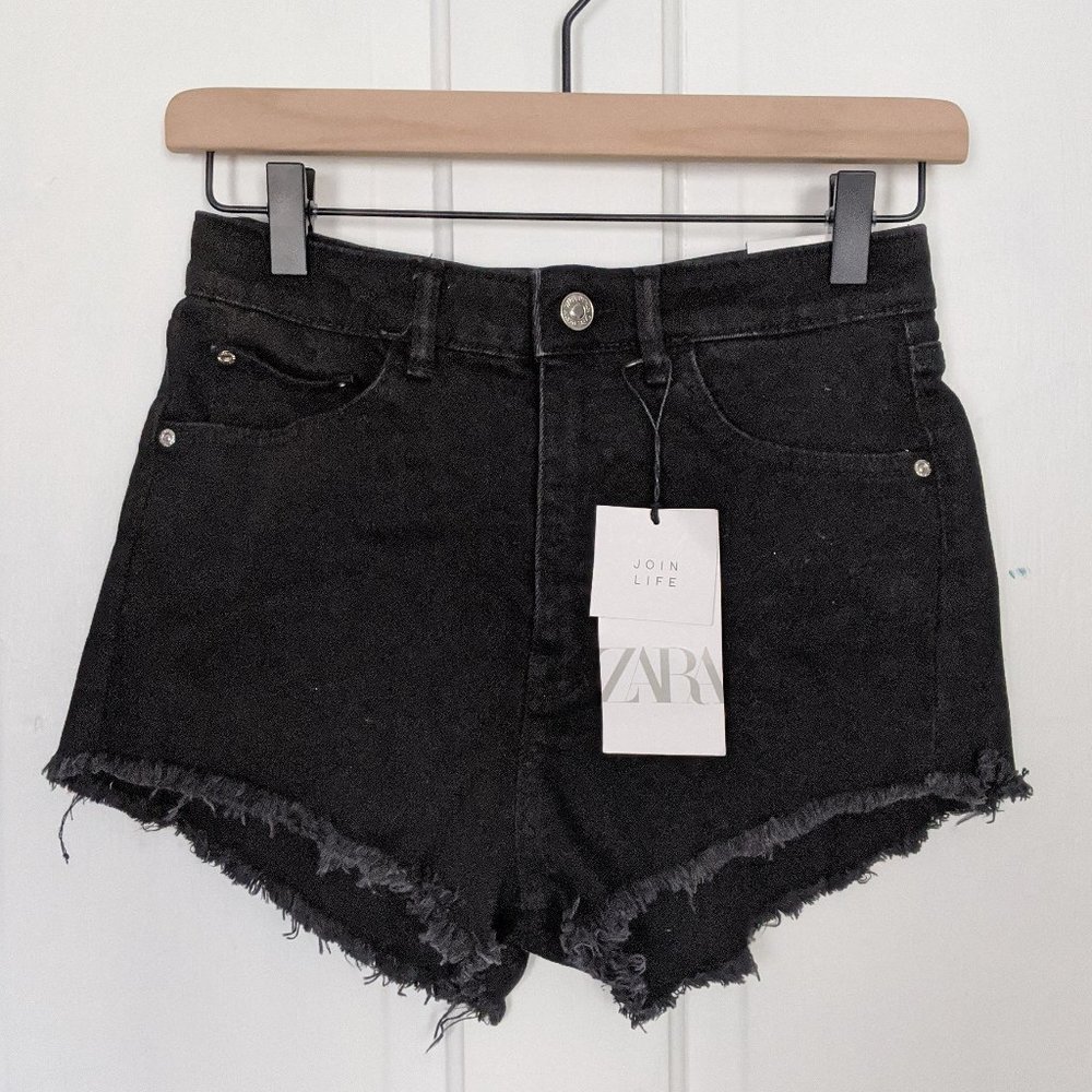 Zara Black Cut-off High Wasted Denim Shorts